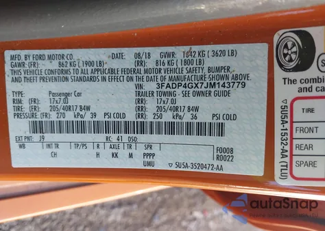 2018 Ford Fiesta St z USA, uszkodzony, nr VIN 3FADP4GX7JM143779